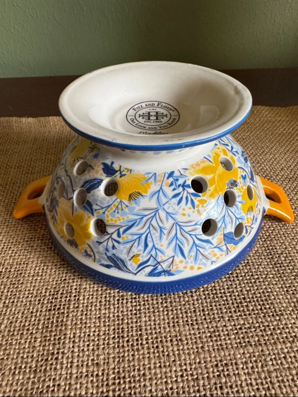 Fitz & Floyd Madeline Ceramic Small Colander Berry Strainer Floral